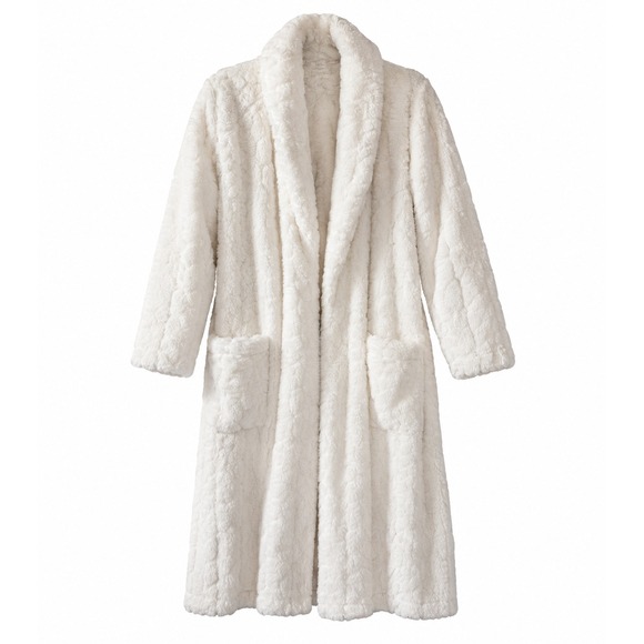 Pottery Barn Other - Pottery Barn Plush Robe Women Medium Ivory Shawl Collar Belted Bathrobe